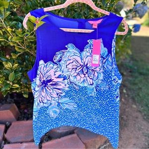Lilly Pulitzer NWT Iona Sleeveless Top Peacock Blue Plant One On Me Size XL
